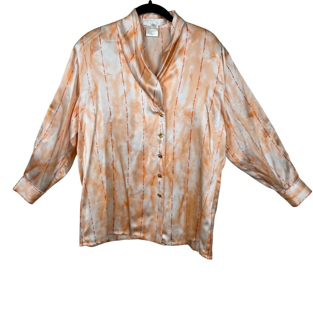 Escada Margaretha Ley 100% Silk Blouse Vintage Peach Gold Button EU40 US 10